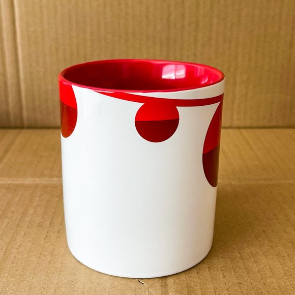 Starbucks Coffee Big White Mug Christmas Holiday Ornaments Balls 2012 Red Inside - Picture 5 of 12